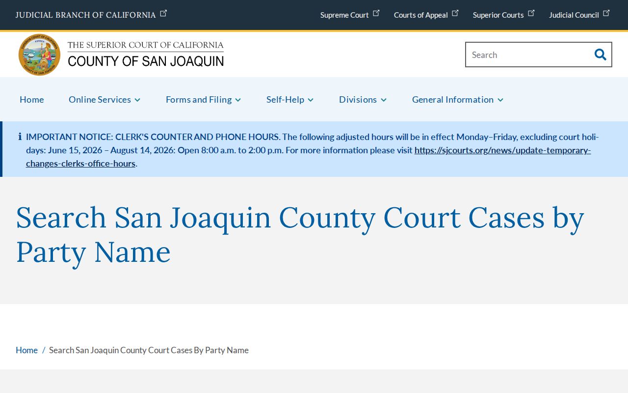 Manteca people search through the San Joaquin Superior Court party form