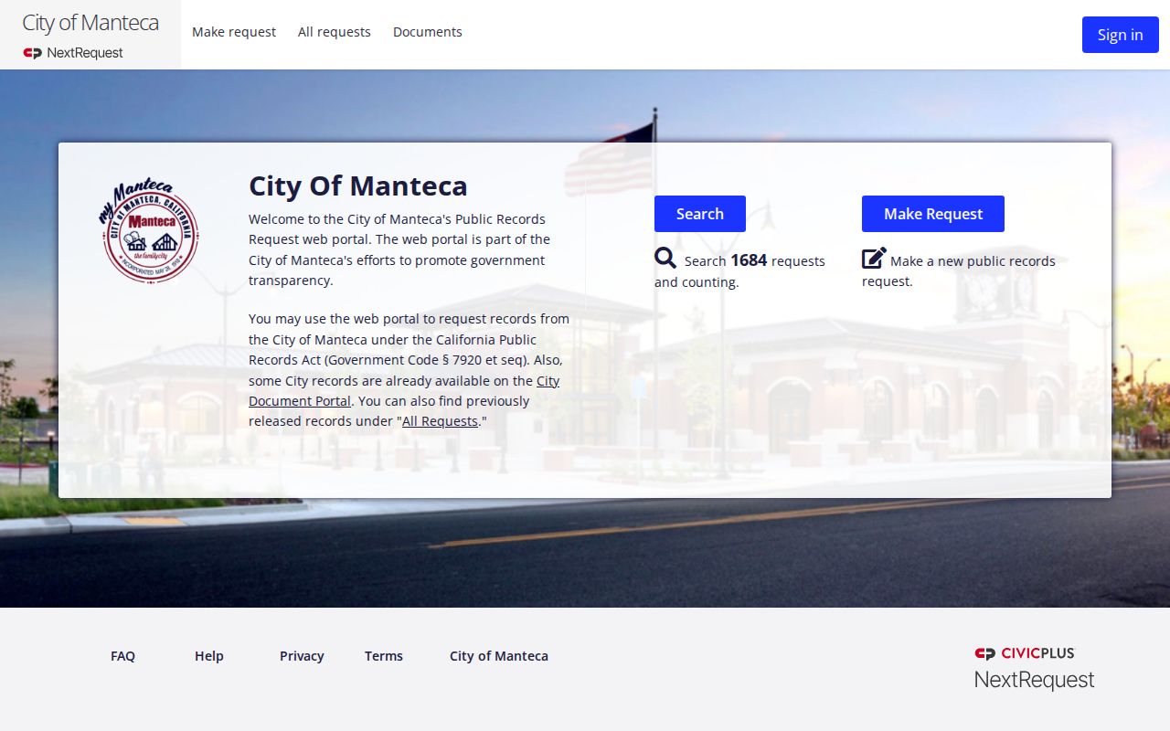 Manteca people search through the city public records request portal