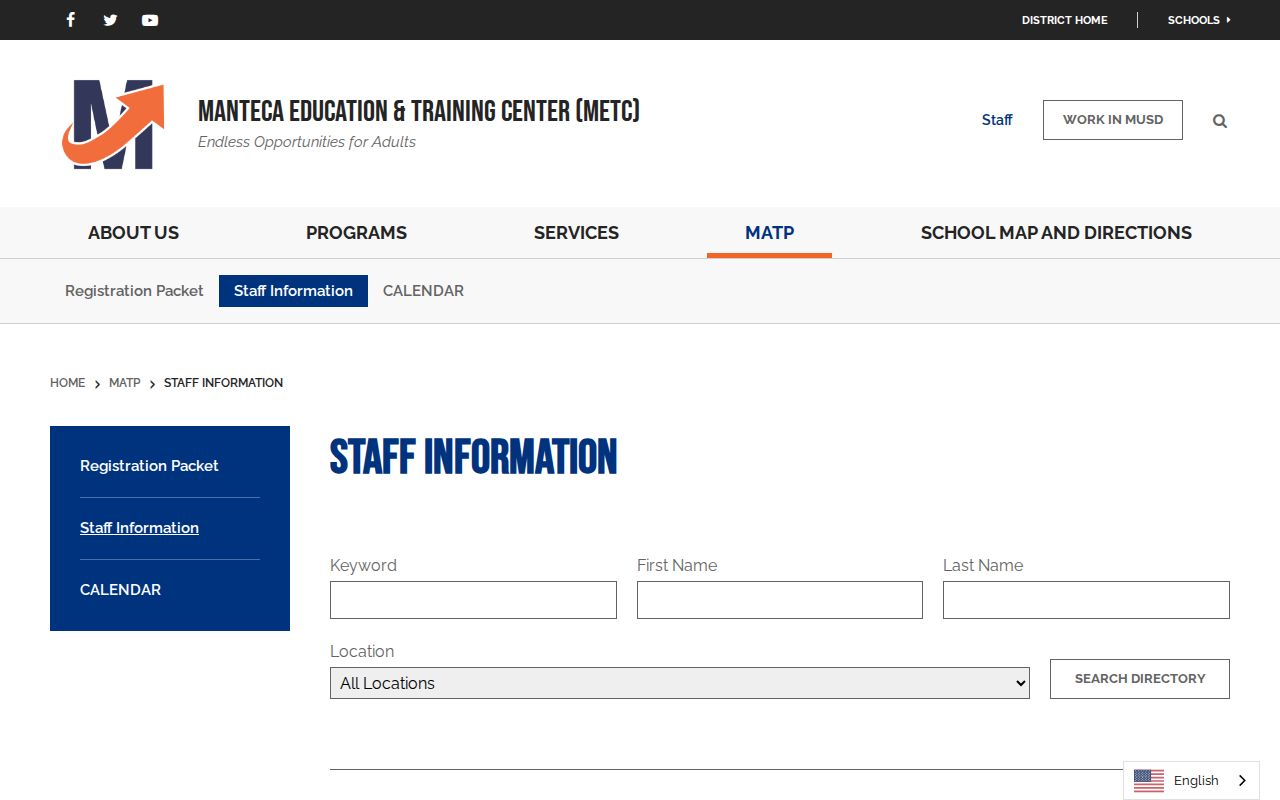 Manteca people directories search fields in the MUSD METC staff directory