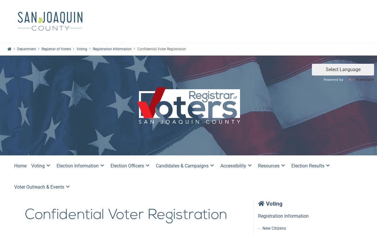 Manteca voter registration records confidentiality options from San Joaquin County