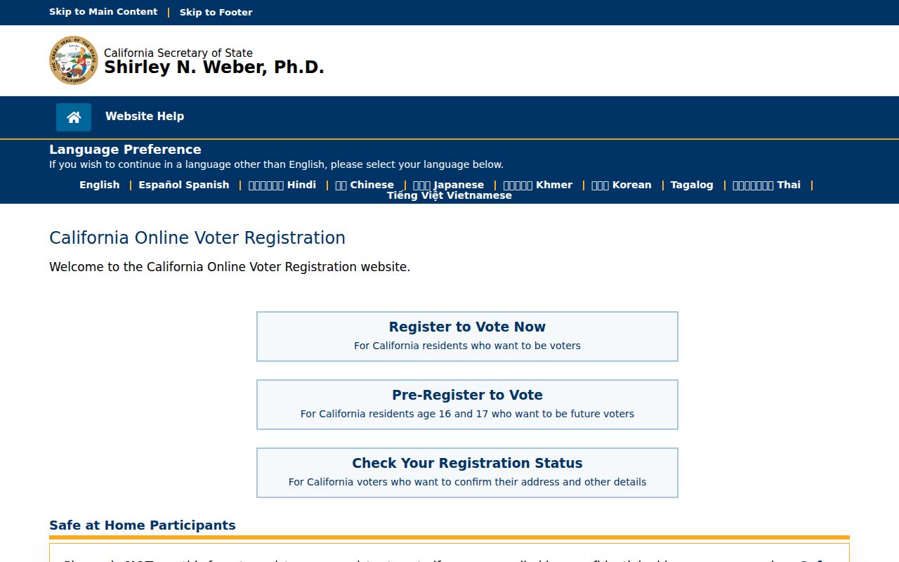 Manteca voter registration records gateway for registration and status services